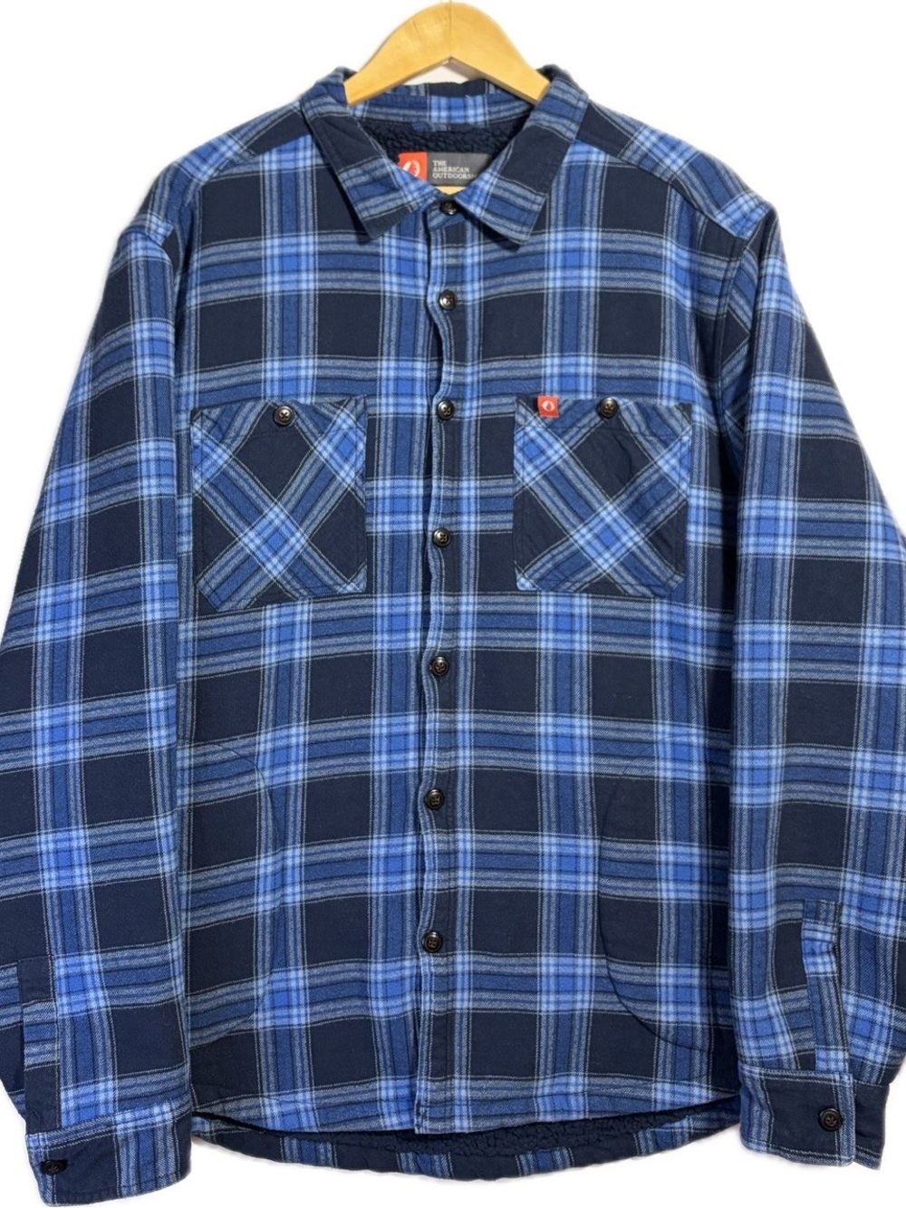 American Outdoorsman Sherpa Lined Flannel Shirt Jacket XL Blue Plaid Shacket